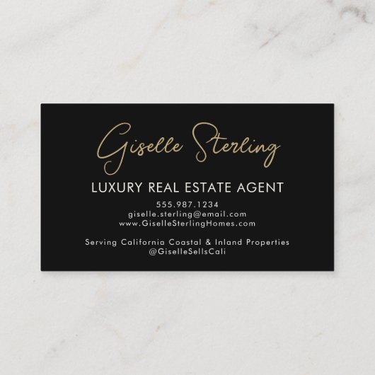 Luxury Real Estate Agent QR Code Black Gold Photo  名刺 (裏面)