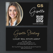 Luxury Real Estate Agent QR Code Black Gold Photo  名刺