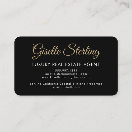 Luxury Real Estate Agent QR Code Black Gold Photo  名刺 (裏面)