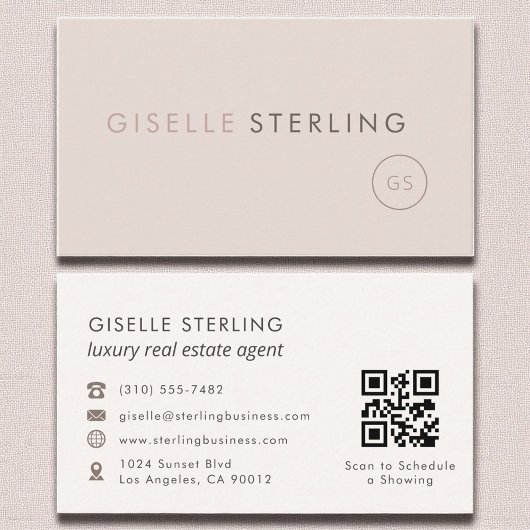 Luxury Real Estate Agent QR Code Blush Pink 名刺