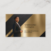 Luxury Real Estate Black & Gold Black Leather Luxe 名刺 (正面)
