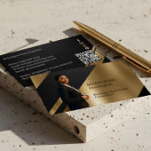 Luxury Real Estate Black & Gold Black Leather Luxe 名刺