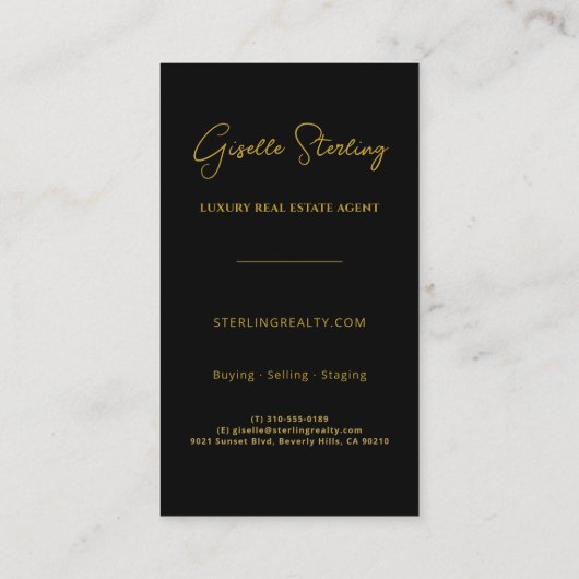 Luxury Real Estate Black Gold Modern Professional 名刺 (裏面)