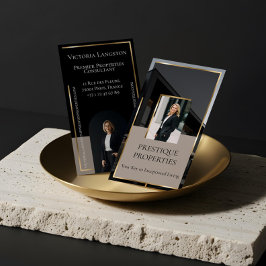 Luxury Real Estate Black Gold Photo Monogram 名刺