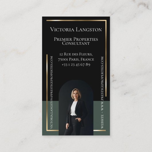 Luxury Real Estate Black Gold Photo Monogram 名刺 (裏面)