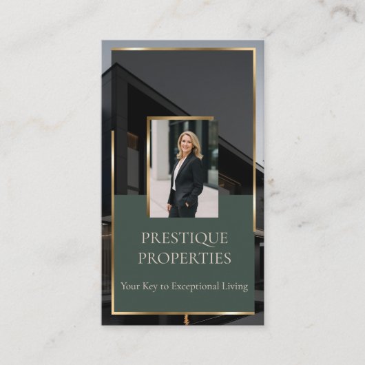 Luxury Real Estate Black Gold Photo Monogram 名刺 (正面)