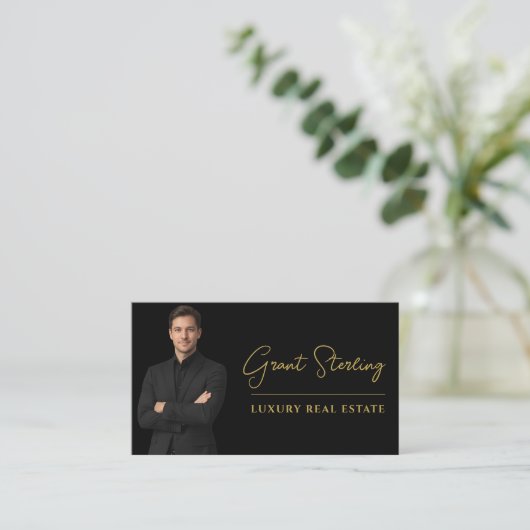 Luxury Real Estate Black Gold QR Code Script  名刺 (スタンド正面)