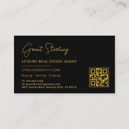 Luxury Real Estate Black Gold QR Code Script  名刺 (裏面)