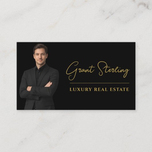 Luxury Real Estate Black Gold QR Code Script  名刺 (正面)