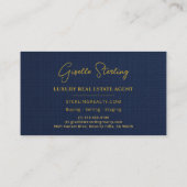 Luxury Real Estate Navy Blue Gold Linen 名刺 (裏面)