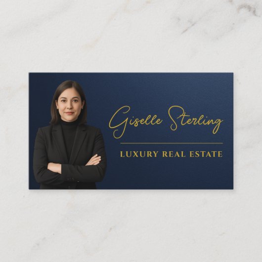Luxury Real Estate Navy Blue Gold Metallic 名刺 (正面)