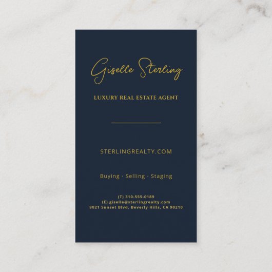 Luxury Real Estate Navy Blue Gold Professional 名刺 (裏面)