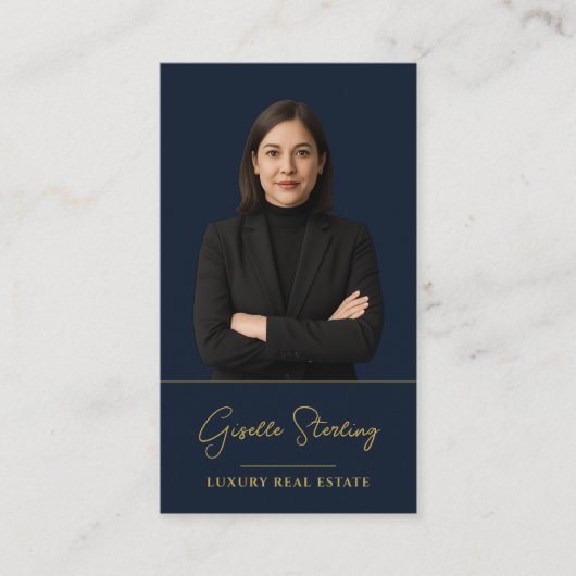 Luxury Real Estate Navy Blue Gold Professional 名刺 (正面)