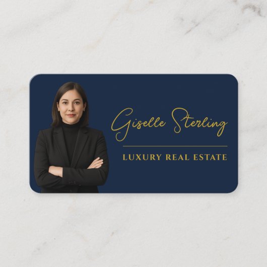 Luxury Real Estate Navy Blue Gold Script  名刺 (正面)
