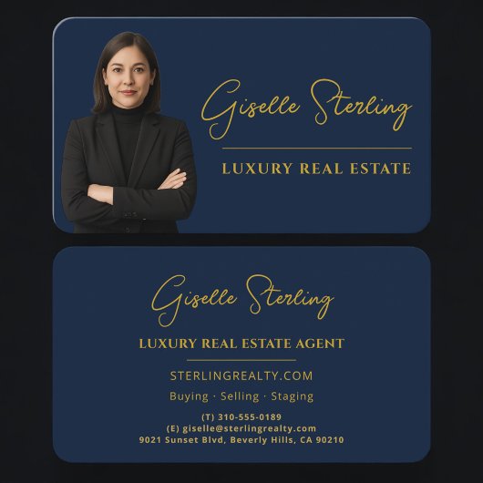 Luxury Real Estate Navy Blue Gold Script  名刺
