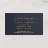 Luxury Real Estate Navy Blue Gold Stone Slate 名刺 (裏面)
