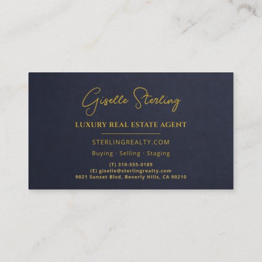 Luxury Real Estate Navy Blue Gold Stone Slate 名刺 (裏面)
