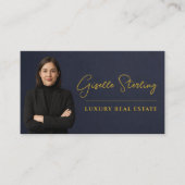 Luxury Real Estate Navy Blue Gold Stone Slate 名刺 (正面)