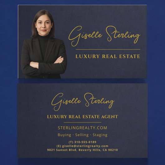 Luxury Real Estate Navy Blue Gold Stone Slate 名刺