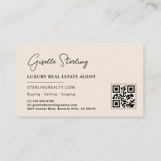 Luxury Real Estate Neutral Beige QR Code  名刺 (裏面)