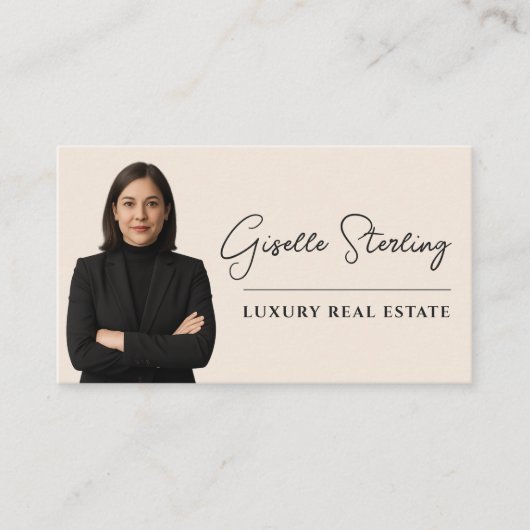 Luxury Real Estate Neutral Beige QR Code  名刺 (正面)