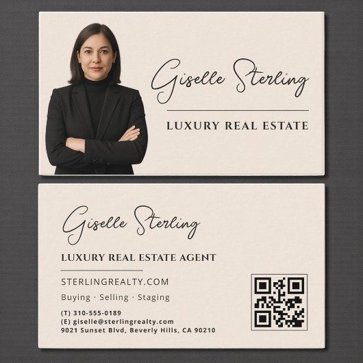 Luxury Real Estate Neutral Beige QR Code  名刺