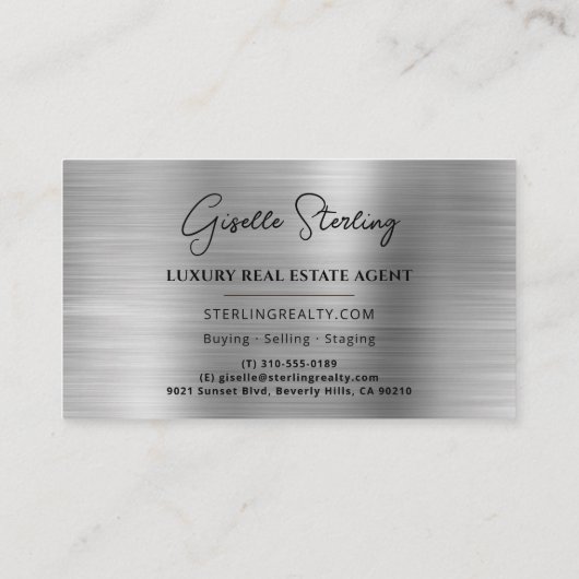 Luxury Real Estate Silver Faux Metallic Script 名刺 (裏面)