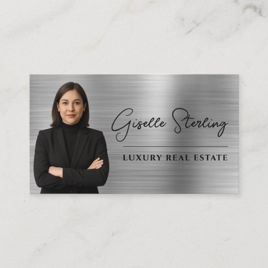 Luxury Real Estate Silver Faux Metallic Script 名刺 (正面)