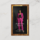 Luxury Real Estate Woodgrain & Gold Arch Photo 名刺 (正面)