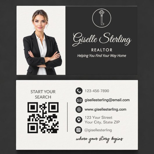 Luxury Realtor Neutral Photo QR Code  名刺