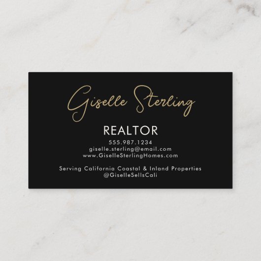 Luxury Realtor QR Code Black Gold Photo  名刺 (裏面)