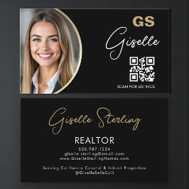 Luxury Realtor QR Code Black Gold Photo  名刺
