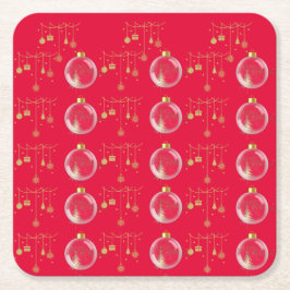 Luxury Red and Gold Bauble Christmas スクエアペーパーコースター