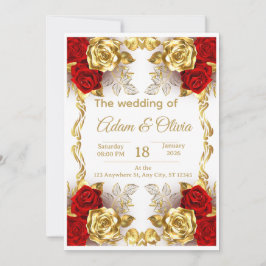 Luxury Red and Gold Floral Wedding Invitation 招待状