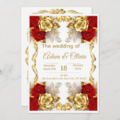 Luxury Red and Gold Floral Wedding Invitation 招待状 (正面/裏面)