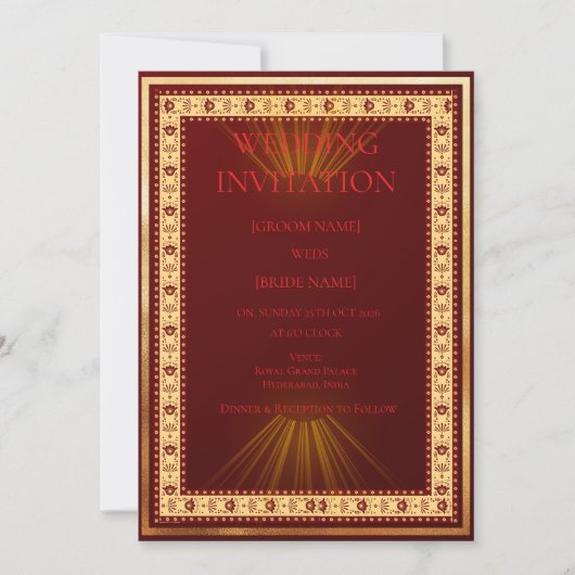Luxury Red and Gold Wedding Invitation  招待状 (正面)