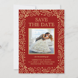 Luxury Red & Antique-Gold Photo セーブザデート