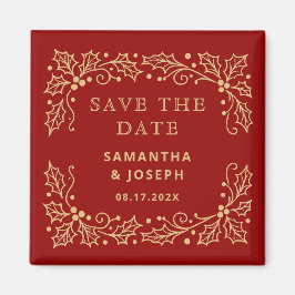 Luxury Red & Antique-Gold Save the Date マグネット