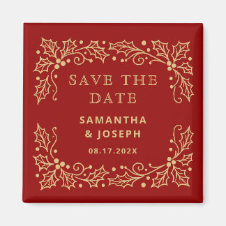 Luxury Red & Antique-Gold Save the Date マグネット