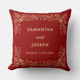 Luxury Red & Antique-Gold Wedding クッション