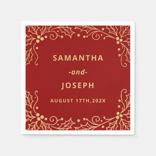 Luxury Red & Antique-Gold Wedding スタンダードカクテルナプキン (正面)