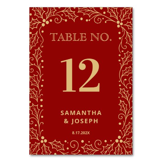 Luxury Red & Antique-Gold Wedding テーブルナンバー (正面)
