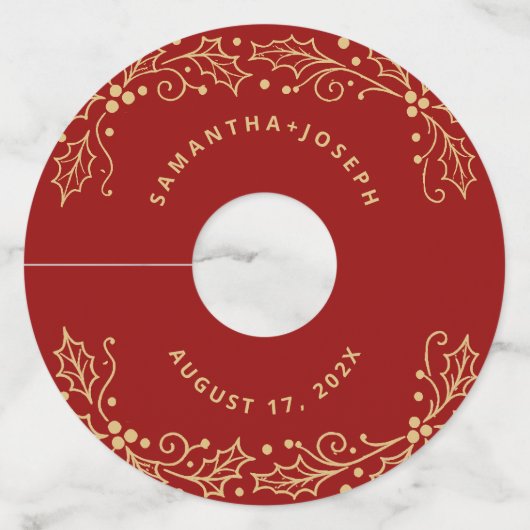 Luxury Red & Antique-Gold Wedding ワイングラスタグ (正面)