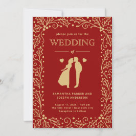 Luxury Red & Antique-Gold Wedding 招待状