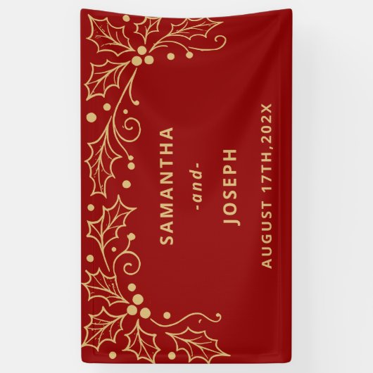 Luxury Red & Antique-Gold Wedding 横断幕 (縦)