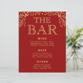 Luxury Red & Antique Gold Wedding Bar Menu Sign (スタンド正面)