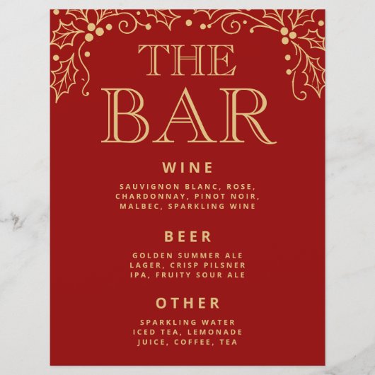 Luxury Red & Antique Gold Wedding Bar Menu Sign (正面)