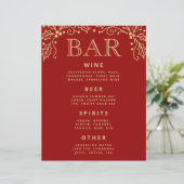 Luxury Red Antique Gold Wedding Bar Menu Tabletop (スタンド正面)