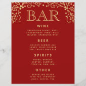 Luxury Red Antique Gold Wedding Bar Menu Tabletop (正面)