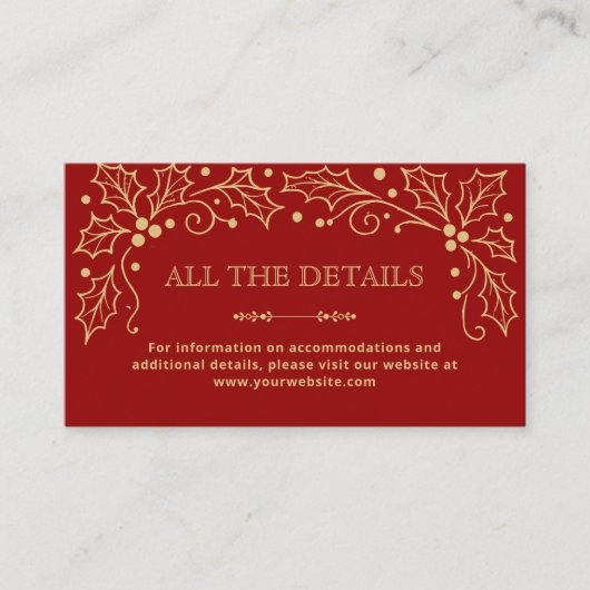 Luxury Red & Antique Gold Wedding Details エンクロージャーカード (正面)